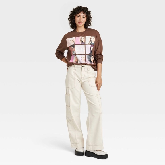 Barbie Sweaters - Hybrid Apparel Women's Barbie Squares Cozy Graphic Sweatshirt Sz XSmall Brown